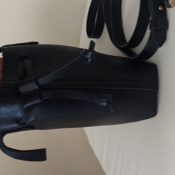 Madewell Small Drawstring Transport Black Leather Bucket Crossbody Tote Bag - Picture 15 of 15